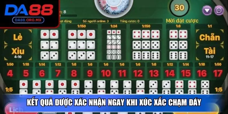 Kết quả được xác nhận ngay khi xúc xắc chạm đáy
